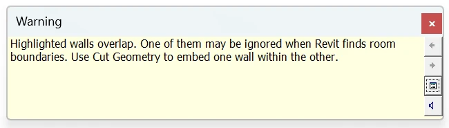 Revit 2026 warning: Highlighted walls overlap. One of them may be ignored when Revit finds room boundaries.