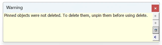 Revit 2026 warning: Pinned objects were not deleted. To delete them, unpin them before using delete.